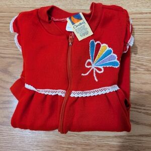 Vintage Carter's Baby Romper with Embroidered Fan Detail And Lace Trim 24 Month